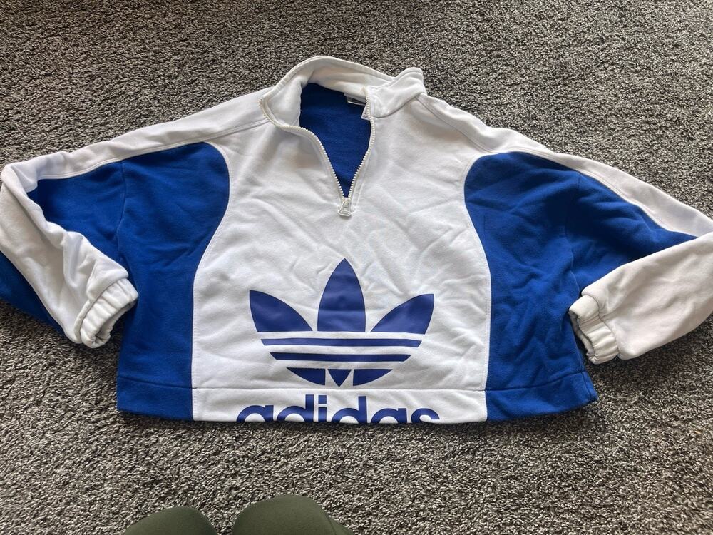 Adidas Womens Long Sleeve 1/4 Zip Cropped Pullover Sweatshirt Size Small U